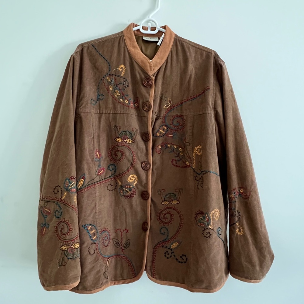 Vintage White Stag Embroidered Boho Artsy Jacket | Cottagecore XL - Picture 2 of 5